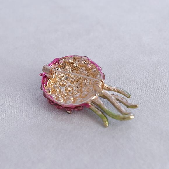 Jelly Fish Brooch Pin Pink and Green Rhinestone Crystals Sparkling - Picture 5 of 6